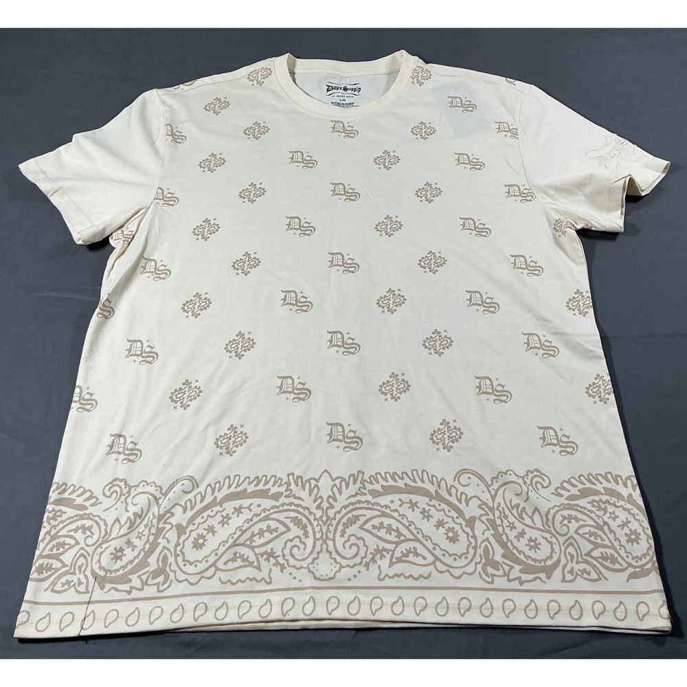 Dogg Supply by Snoop Dogg Mens Large Cream Monogram Paisley Graphic T-Shirt L